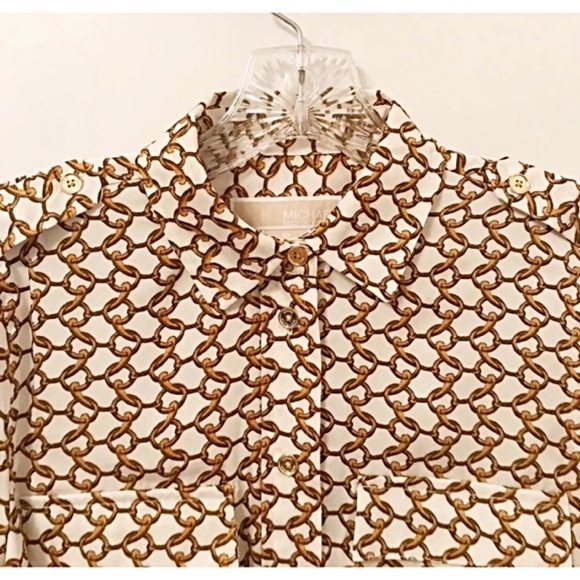MICHAEL KORS Sz P Gold Chain Button Down Blouse - Picture 3 of 8